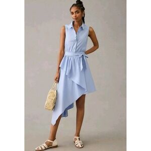 NWT $160 Anthropologie Maeve Asymmetrical Sleeveless Shirt Dress Sz 10 Blue‎ 235
